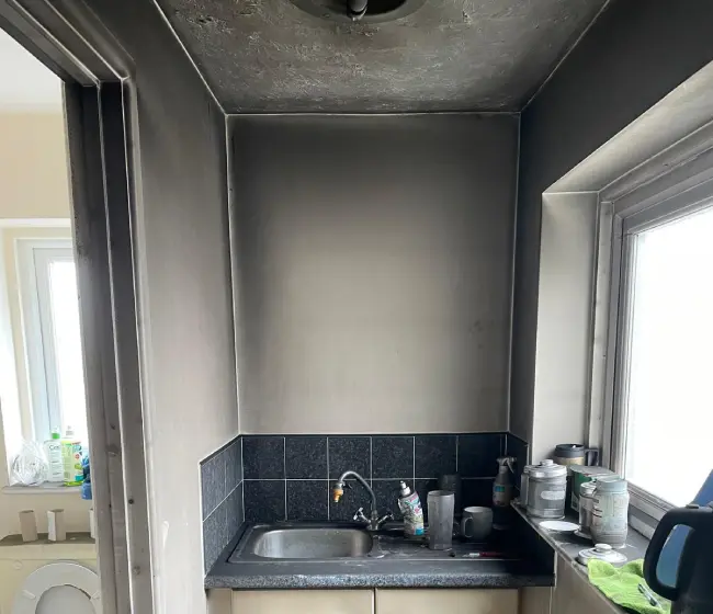 Smoke damage in kitchenette